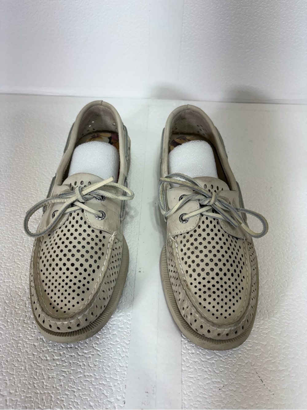 Sperry Perforated Lace-Up Flats in Taupe s321